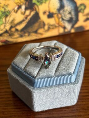 Mystic Topaz Marquise Silver Ring in Iridescent Blue-Green-Purple accents